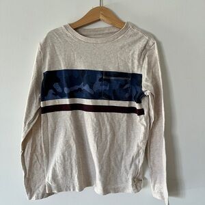 GAP Beige  Long Sleeve Shirt with Blue Camo Stripe